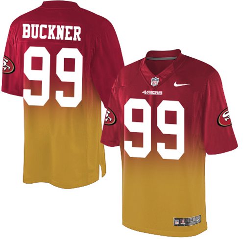 Nike 49ers #99 DeForest Buckner Red/Gold Men's Stitched NFL Elite Fadeaway Fashion Jersey