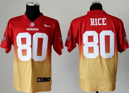 Nike 49ers #80 Jerry Rice Red/Gold Men's Stitched NFL Elite Fadeaway Fashion Jersey