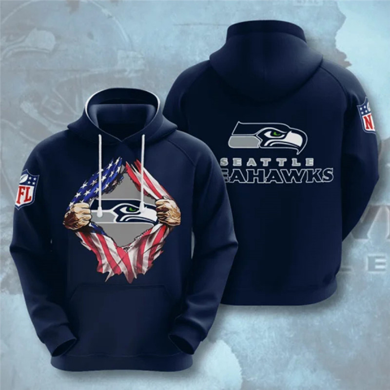 Men's Seattle Seahawks Navy NFL 3D Trending T-Shirt Hoodie