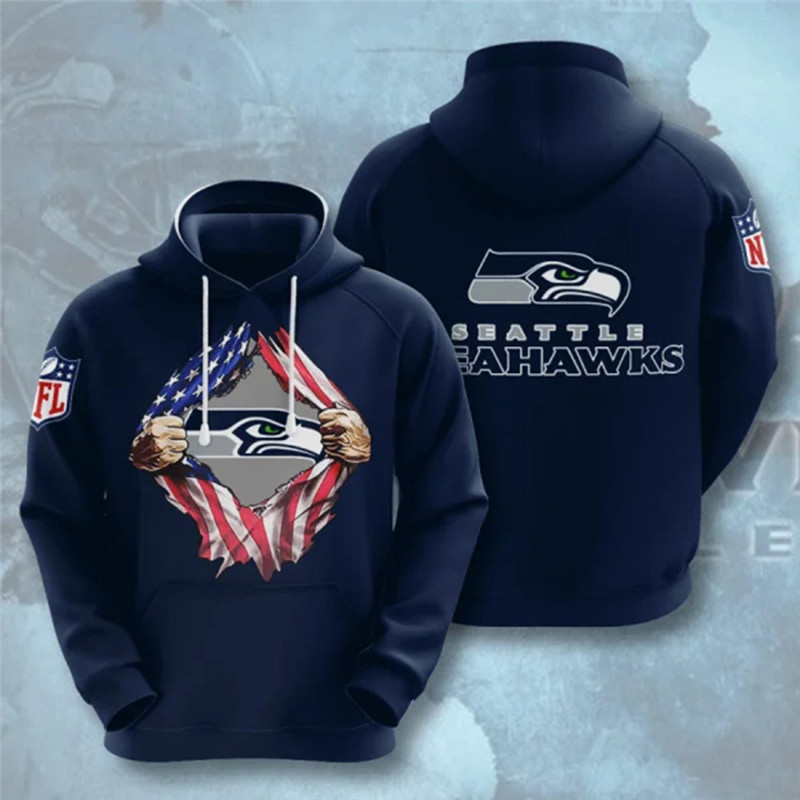 Men's Seattle Seahawks Navy NFL 3D Trending T-Shirt Hoodie Men's Seattle Seahawks Navy NFL 3D Trending T-Shirt Hoodie