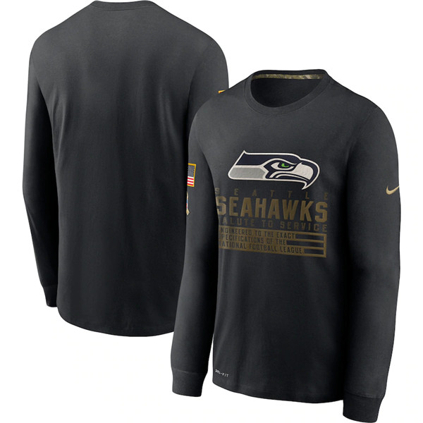 Men's Seattle Seahawks Black NFL 2020 Salute To Service Sideline Performance Long Sleeve T-Shirt