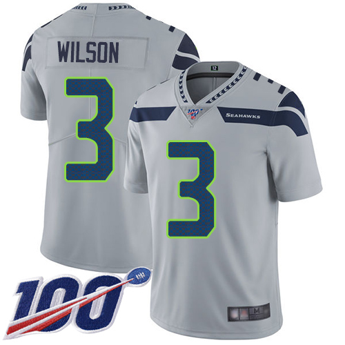 Nike Seahawks #3 Russell Wilson Grey Alternate Men's Stitched NFL 100th Season Vapor Limited Jersey Nike Seahawks #3 Russell Wilson Grey Alternate Men's Stitched NFL 100th Season Vapor Limited Jersey