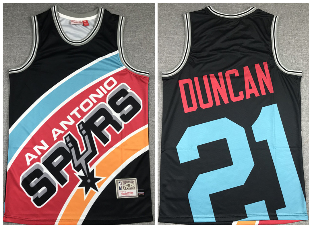 Men's Black San Antonio Spurs #21 Tim Duncan Big Face Stitched Jersey