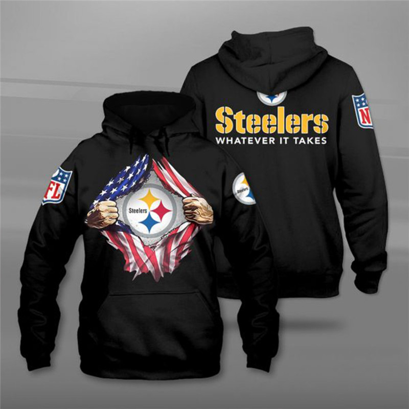 Men's Pittsburgh Steelers Black NFL 3D Trending T-Shirt Hoodie