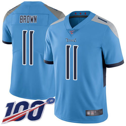 Nike Titans #11 A.J. Brown Light Blue Alternate Men's Stitched NFL 100th Season Vapor Limited Jersey Nike Titans #11 A.J. Brown Light Blue Alternate Men's Stitched NFL 100th Season Vapor Limited Jersey