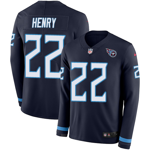 Nike Titans #22 Derrick Henry Navy Blue Team Color Men's Stitched NFL Limited Therma Long Sleeve Jersey Nike Titans #22 Derrick Henry Navy Blue Team Color Men's Stitched NFL Limited Therma Long Sleeve Jersey
