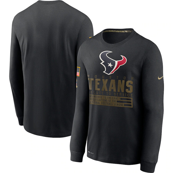Men's Houston Texans Black NFL 2020 Salute To Service Sideline Performance Long Sleeve T-Shirt