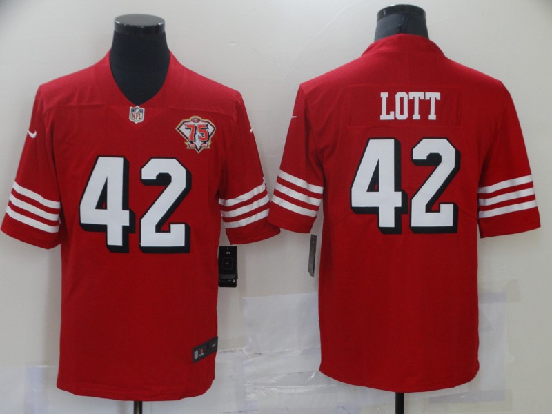 Men's San Francisco 49ers #42 Ronnie Lott 2021 Scarlet 75th Anniversary Alternate Vapor Untouchable Limited Stitched Jersey