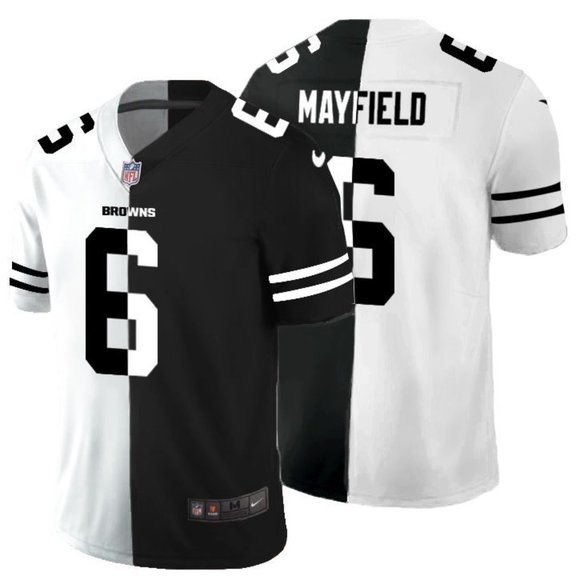 Men's Cleveland Browns #6 Baker Mayfield Black & White NFL Split Limited Stitched Jersey