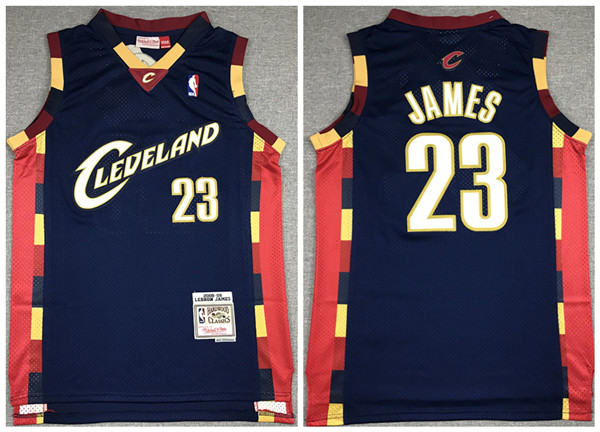Men's Cleveland Cavaliers #23 LeBron James 2008-09 Navy NBA Throwback Stitched Jersey