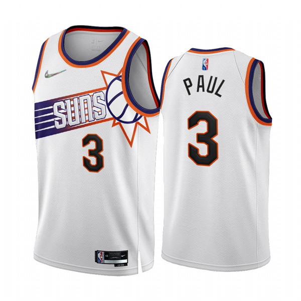 Men's Phoenix Suns #3 Chris Paul 2022/23 White 75th Anniversary Association Edition Stitched Jersey Men's Phoenix Suns #3 Chris Paul 2022/23 White 75th Anniversary Association Edition Stitched Jersey