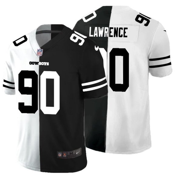 Men's Dallas Cowboys #90 Demarcus Lawrence Black & White NFL Split 2020 Stitched Jersey