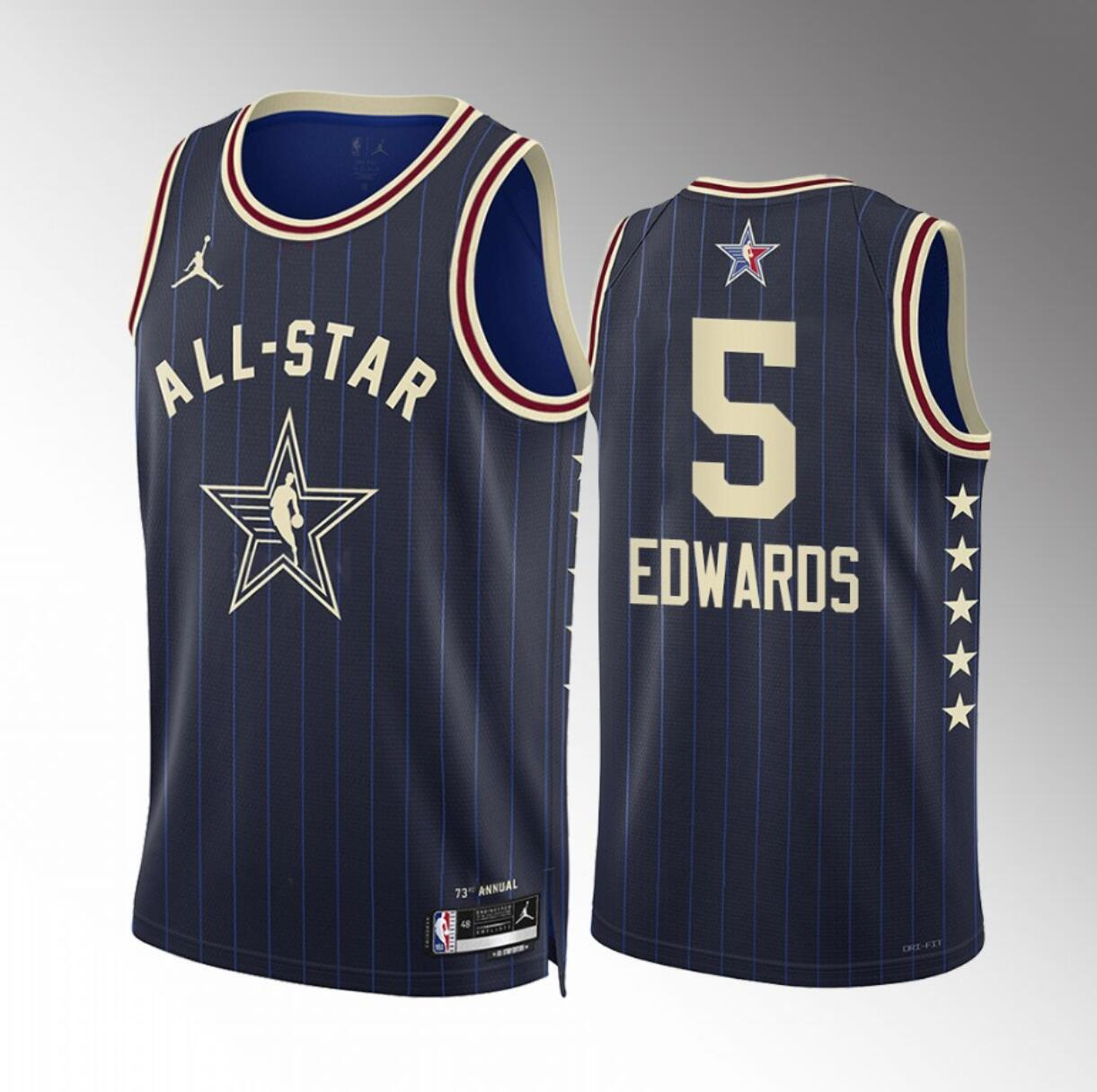 Men's 2024 All-Star #5 Anthony Edwards Navy Stitched Basketball Jersey