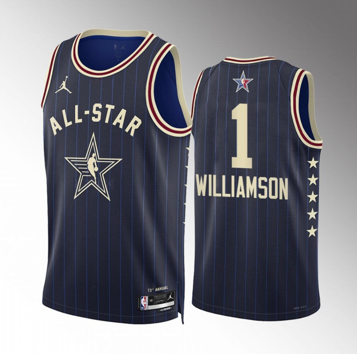 Men's 2024 All-Star #1 Zion Williamson Navy Stitched Basketball Jersey