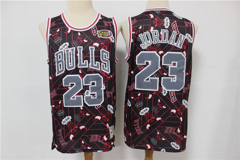 Men's Chicago Bulls #23 Michael Jordan Black&Red NBA ear Up Pack Hardwood Classics Finals Patch Stitched Jersey