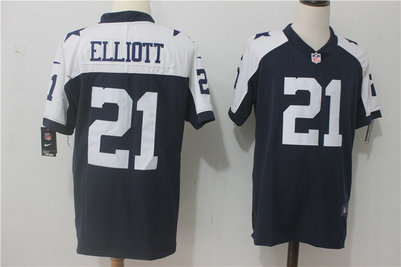 Men's Dallas Cowboys #21 Ezekiel Elliott Navy Blue Thanksgiving Stitched NFL Vapor Untouchable Limited Throwback Jersey