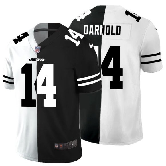 Men's New York Jets #14 Sam Darnold Black & White NFL Split Limited Stitched Jersey