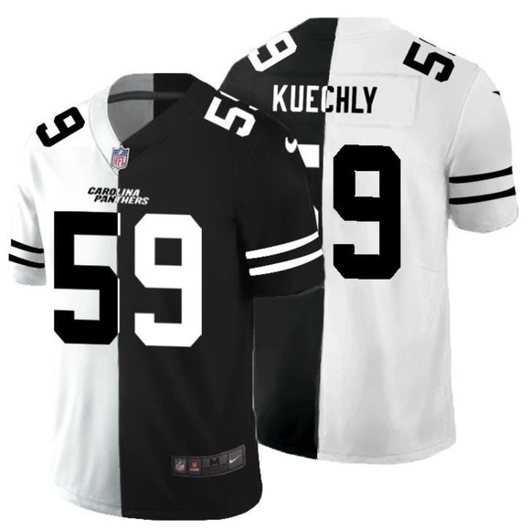 Men's Carolina Panthers #59 Luke Kuechly Black & White NFL Split Limited Stitched Jersey Limited Stitched Jersey