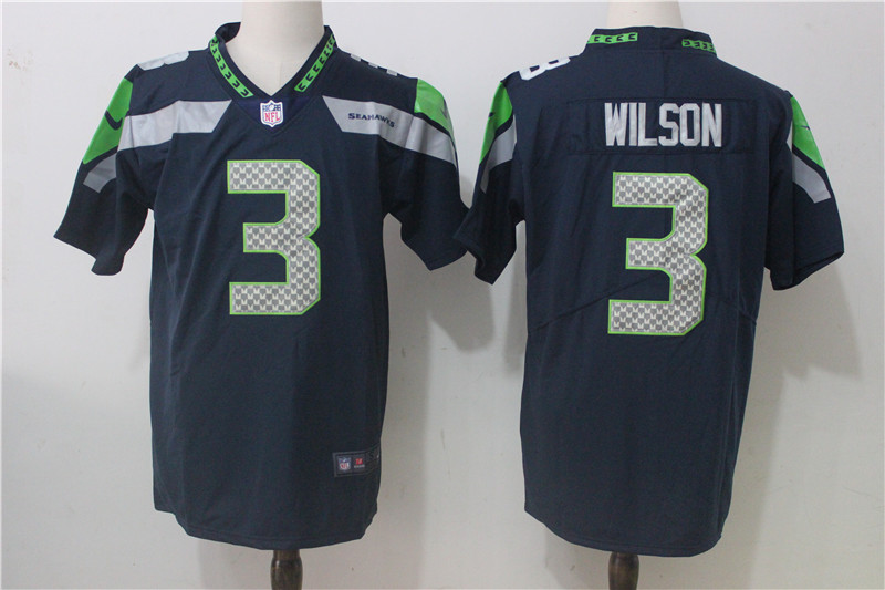 Men's Seattle Seahawks #3 Russell Wilson Steel Blue Team Color Stitched NFL Vapor Untouchable Limited Jersey