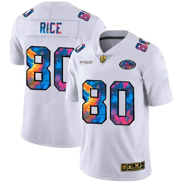 Men's San Francisco 49ers #80 Jerry Rice 2020 White NFL Crucial Catch Limited Stitched Jersey