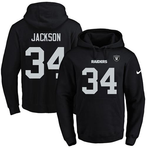 Men's Las Vegas Raiders #34 Bo Jackson Black Name & Number Pullover NFL Hoodie