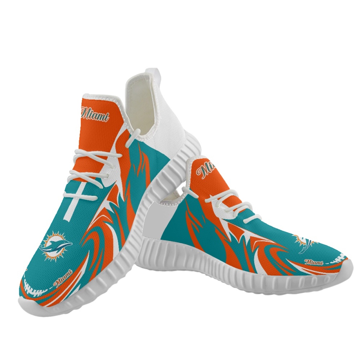Women's Miami Dolphins Mesh Knit Sneakers/Shoes 021 Women's Miami Dolphins Mesh Knit Sneakers/Shoes 021