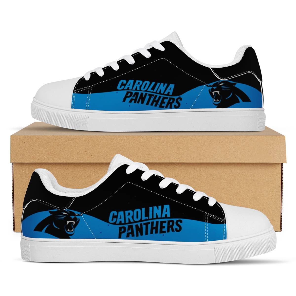 Women's Carolina Panthers Low Top Leather Sneakers 003