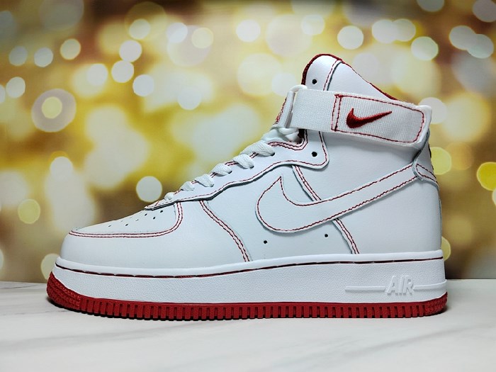 Women's Air Force 1 High Top White/Red Shoes 0165 Women's Air Force 1 High Top White/Red Shoes 0165