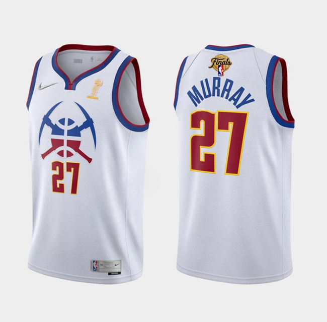 Men's Denver Nuggets #27 Jamal Murray White 2023 Finals Champions Earned Edition Stitched Basketball Jersey Men's Denver Nuggets #27 Jamal Murray White 2023 Finals Champions Earned Edition Stitched Basketball Jersey