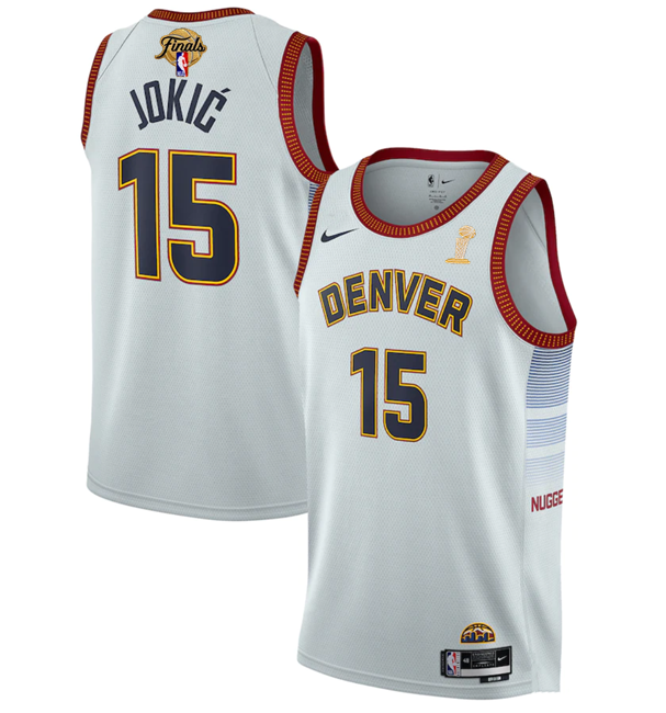 Men's Denver Nuggets #15 Nikola Jokic White 2023 Finals Champions Icon Edition Stitched Basketball Jersey Men's Denver Nuggets #15 Nikola Jokic White 2023 Finals Champions Icon Edition Stitched Basketball Jersey
