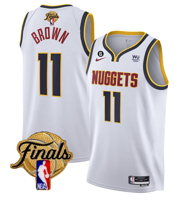 Men's Denver Nuggets #11 Bruce Brown White 2023 Finals Association Edition With NO.6 Patch Stitched Basketball Jersey Men's Denver Nuggets #11 Bruce Brown White 2023 Finals Association Edition With NO.6 Patch Stitched Basketball Jersey