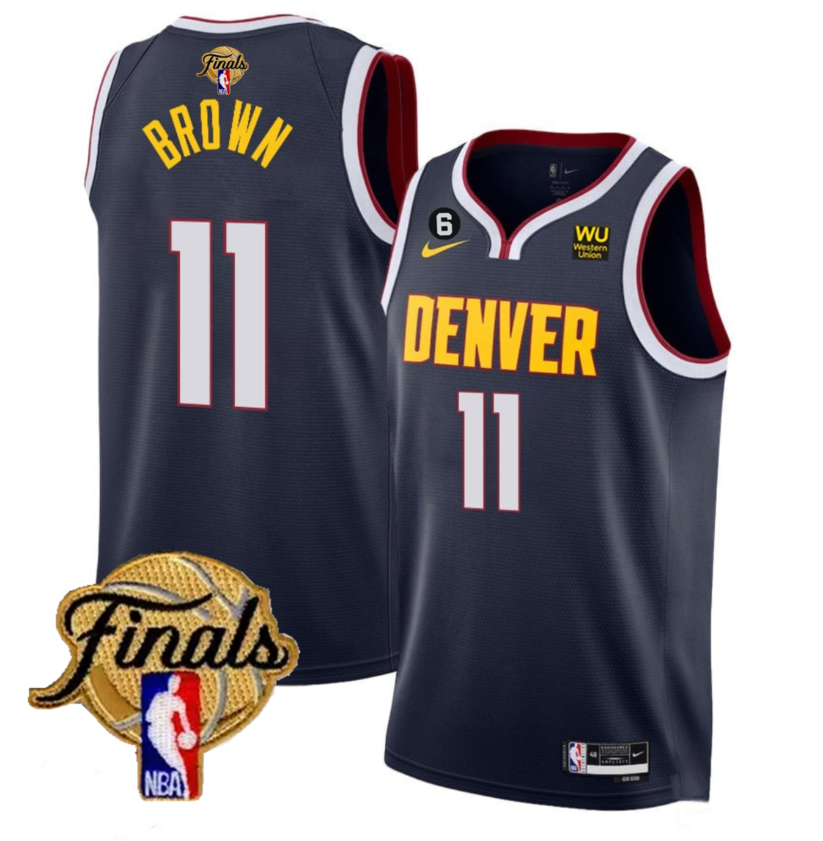 Men's Denver Nuggets #11 Bruce Brown Navy 2023 Finals Icon Edition With NO.6 Patch Stitched Basketball Jersey Men's Denver Nuggets #11 Bruce Brown Navy 2023 Finals Icon Edition With NO.6 Patch Stitched Basketball Jersey