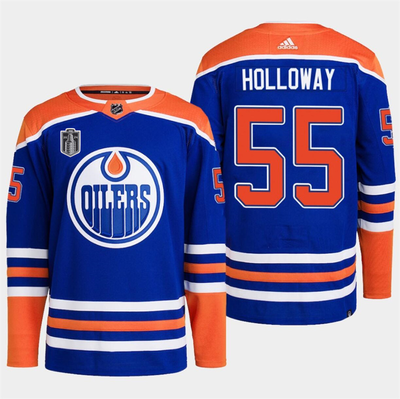 Men's Edmonton Oilers #55 Dylan Holloway Royal 2024 Stanley Cup Final Patch Stitched Jersey Men's Edmonton Oilers #55 Dylan Holloway Royal 2024 Stanley Cup Final Patch Stitched Jersey