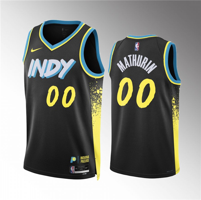 Men's Indiana Pacers #00 Bennedict Mathurin Black 2023/24 City Edition Stitched Basketball Jersey Men's Indiana Pacers #00 Bennedict Mathurin Black 2023/24 City Edition Stitched Basketball Jersey