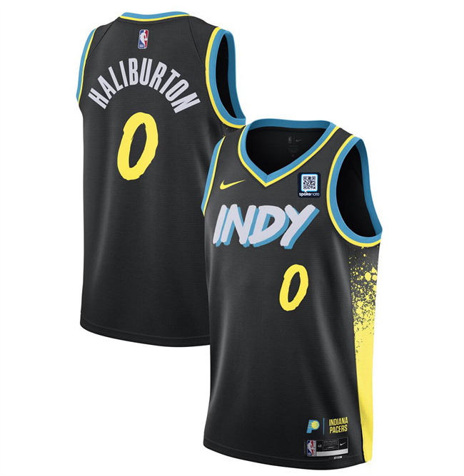 Men's Indiana Pacers #0 Tyrese Haliburton Black 2023-24 City Edition Stitched Basketball Jersey Men's Indiana Pacers #0 Tyrese Haliburton Black 2023-24 City Edition Stitched Basketball Jersey