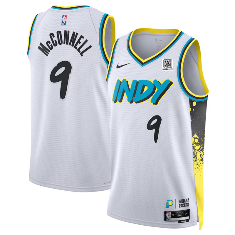 Men's Indiana Pacers #9 T.J. McConnell White 2024/25 City Edition Stitched Basketball Jersey Men's Indiana Pacers #9 T.J. McConnell White 2024/25 City Edition Stitched Basketball Jersey