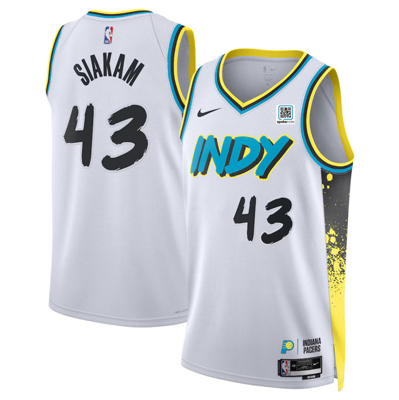 Men's Indiana Pacers #43 Pascal Siakam White 2024/25 City Edition Stitched Basketball Jersey Men's Indiana Pacers #43 Pascal Siakam White 2024/25 City Edition Stitched Basketball Jersey