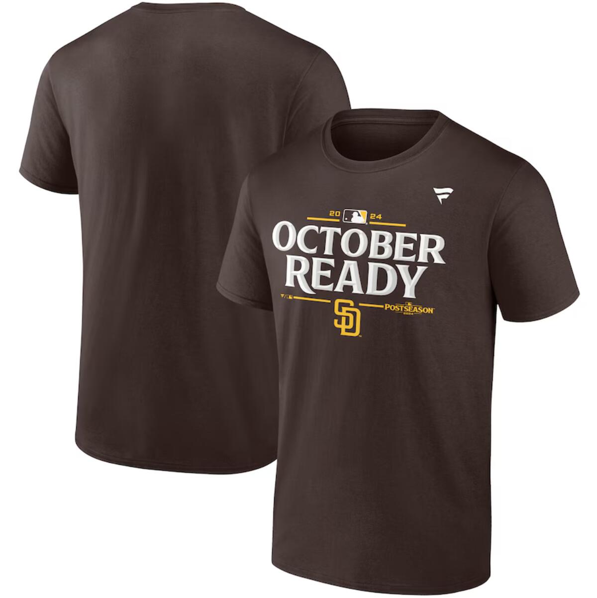 Men's San Diego Padres Brown 2024 Postseason Locker Room T-Shirt Men's San Diego Padres Brown 2024 Postseason Locker Room T-Shirt