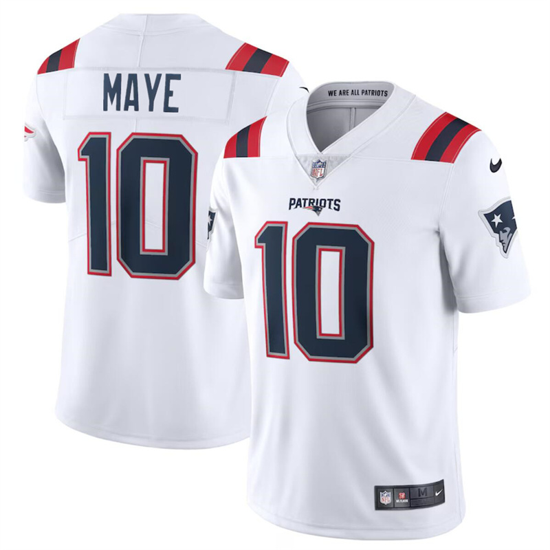 Youth New England Patriots #10 Drake Maye White 2024 Draft Vapor Limited Stitched Football Jersey