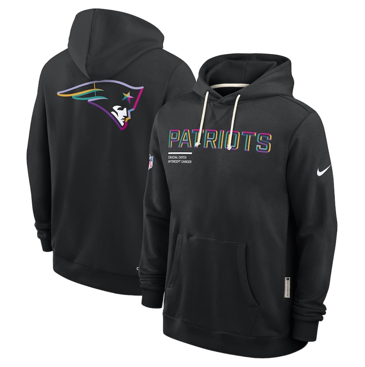 Men's New England Patriots Black 2025 Crucial Catch Club Pullover Hoodie
