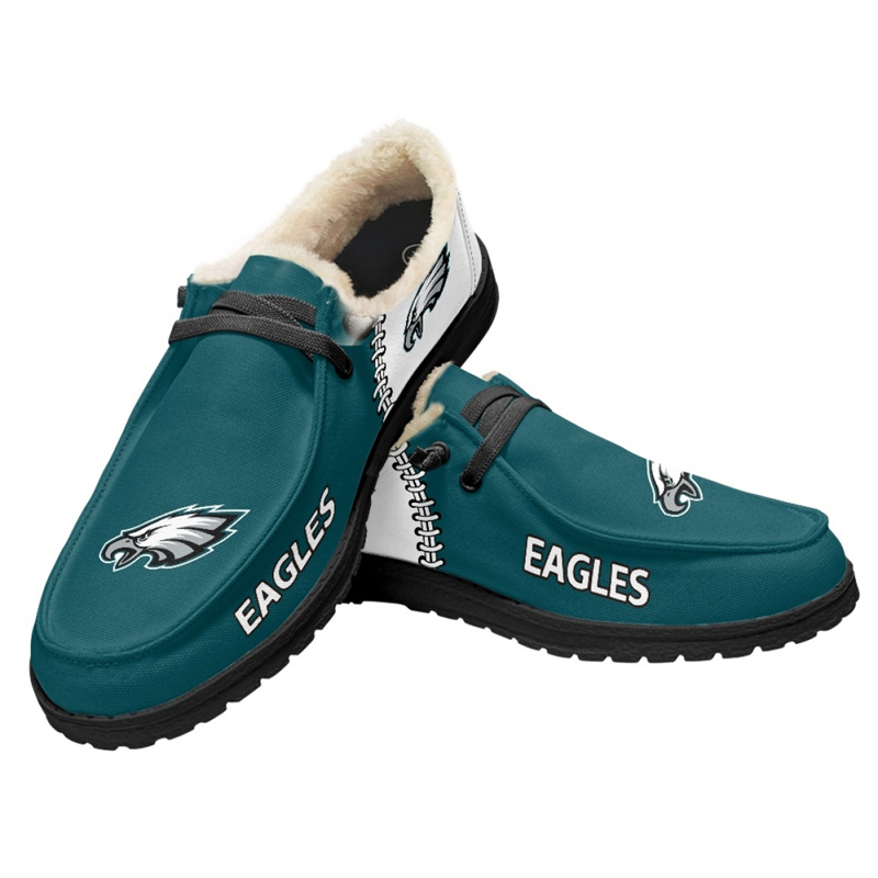 Women's Philadelphia Eagles Loafers Lace Up Fuzzy Lined Shoes 002 (Pls check description for details)