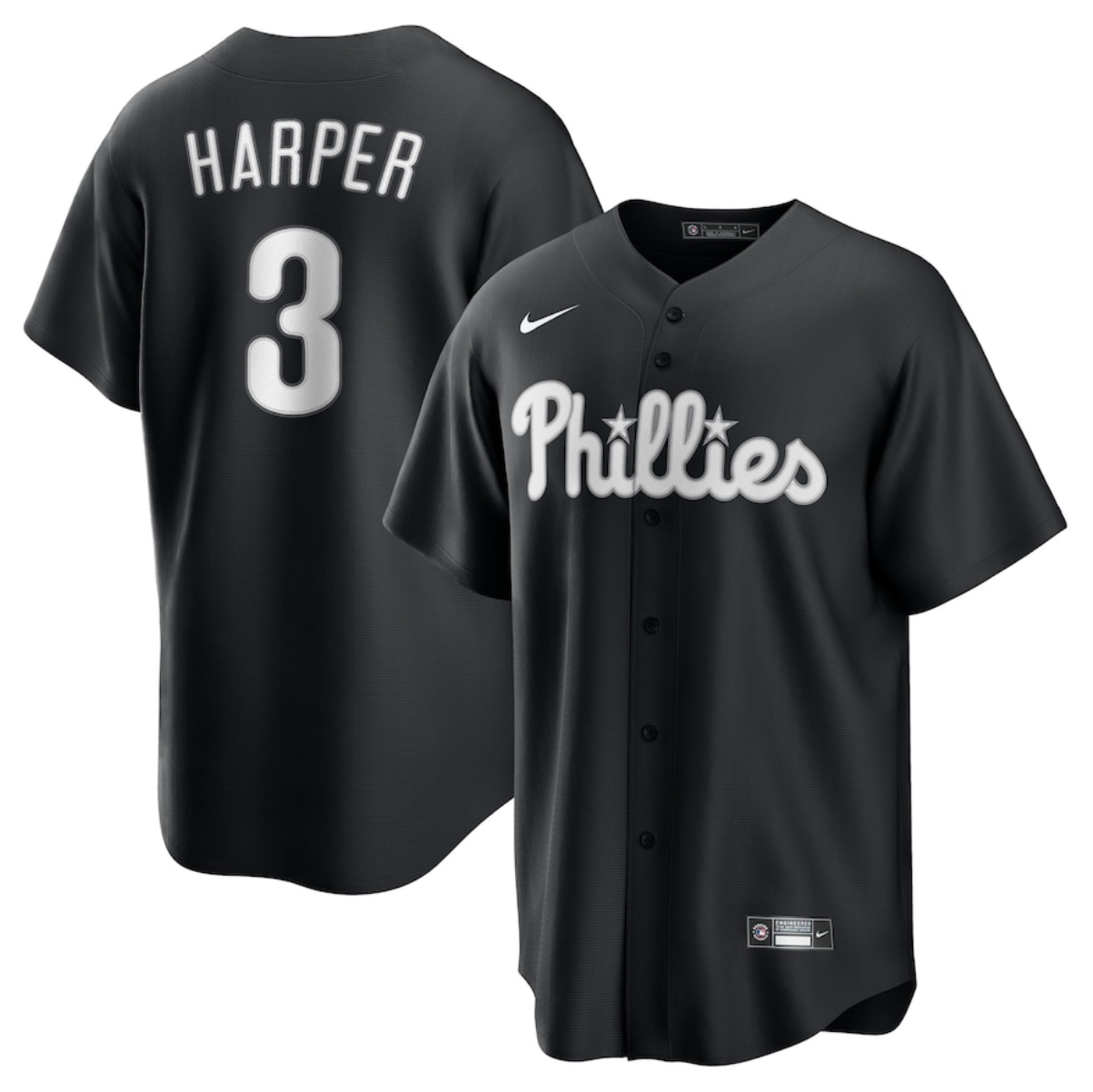 Men's Philadelphia Phillies #3 Bryce Harper Black Lights Out Limited Stitched Baseball Jersey Men's Philadelphia Phillies #3 Bryce Harper Black Lights Out Limited Stitched Baseball Jersey
