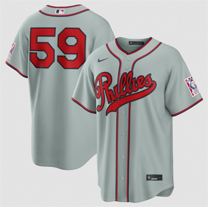 Men's Philadelphia Phillies #59 Jhoan Duran Gray 2026 Field of Dreams Stadium Stitched Baseball Jersey Men's Philadelphia Phillies #59 Jhoan Duran Gray 2026 Field of Dreams Stadium Stitched Baseball Jersey