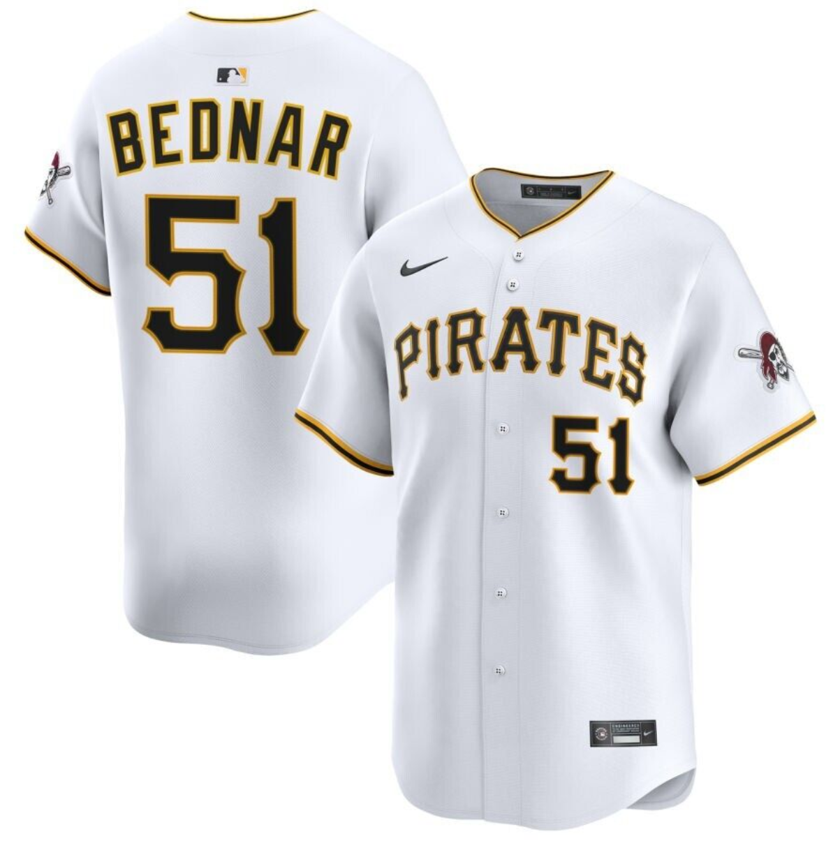 Men's Pittsburgh Pirates #51 David Bednar White 2025 Home Limited Stitched Baseball Jersey Men's Pittsburgh Pirates #51 David Bednar White 2025 Home Limited Stitched Baseball Jersey