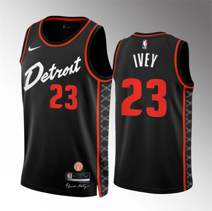 Men's Detroit Pistons #23 Jaden Ivey Black 2023/24 City Edition Stitched Basketball Jersey