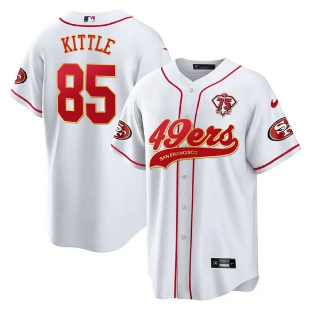 Women's San Francisco 49ers #85 George Kittle With 75th Patch Cool Base Stitched Baseball Jersey(Run Small)