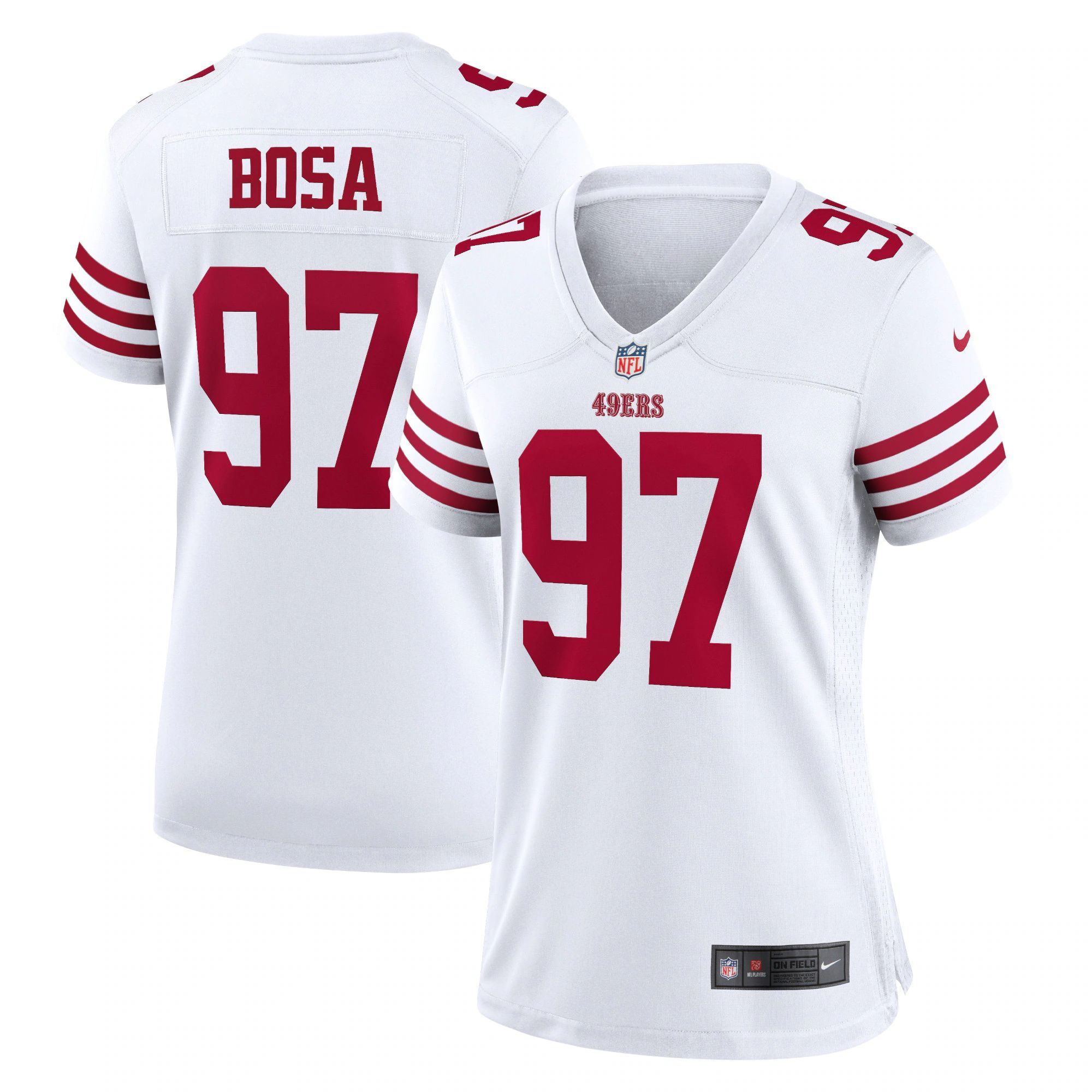 Women's San Francisco 49ers #97 Nick Bosa White Stitched Jersey(Run Small)
