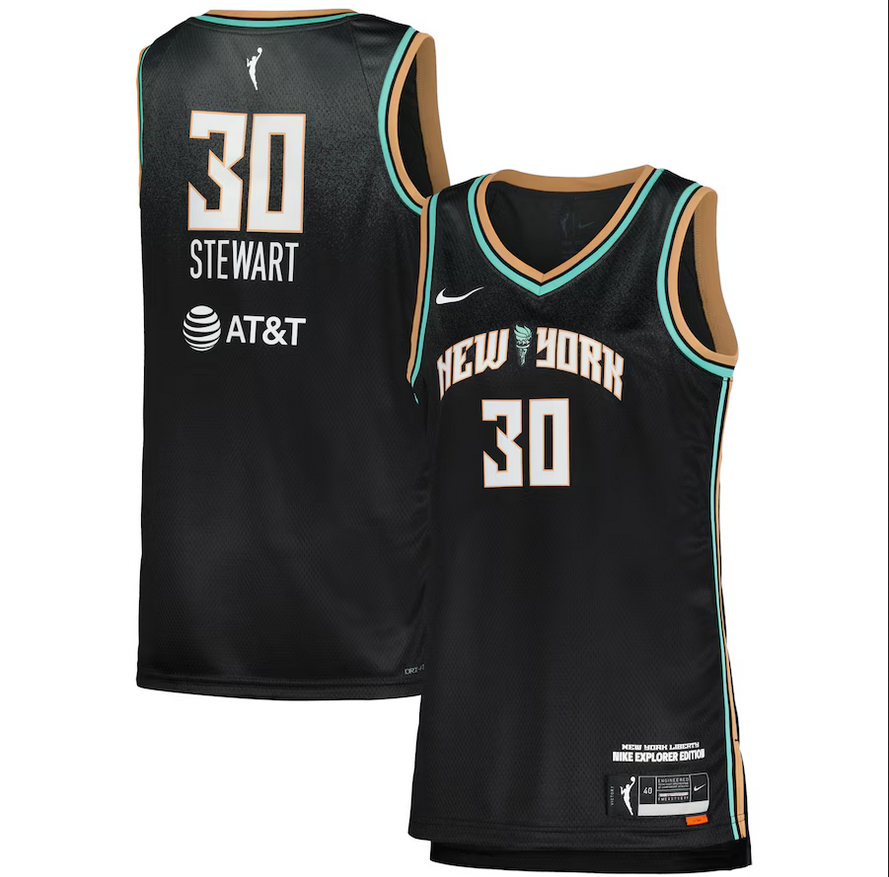 Women New York Liberty #30 Breanna Stewart Black Explorer Edition Stitched Jersey