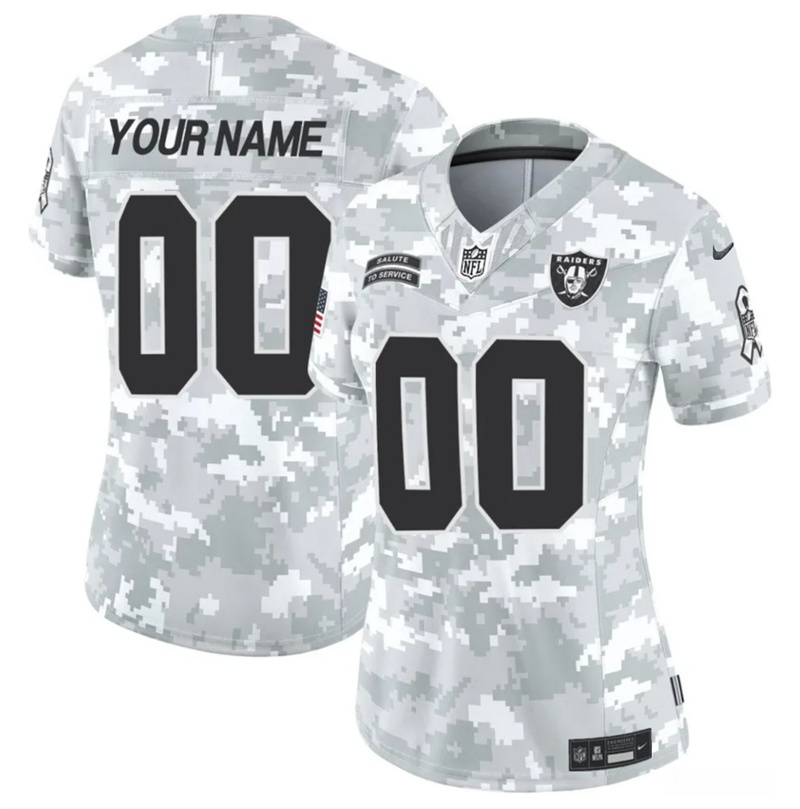 Women's Las Vegas Raiders Active Player Custom 2024 F.U.S.E Arctic Camo Salute to Service Limited Stitched Football Jersey