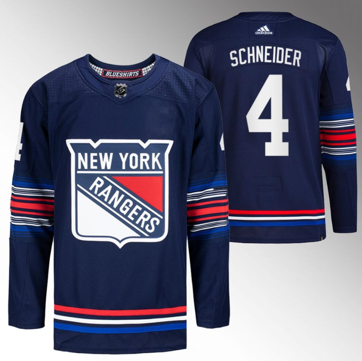 Men's New York Rangers #4 Braden Schneider Navy Stitched Jersey Men's New York Rangers #4 Braden Schneider Navy Stitched Jersey